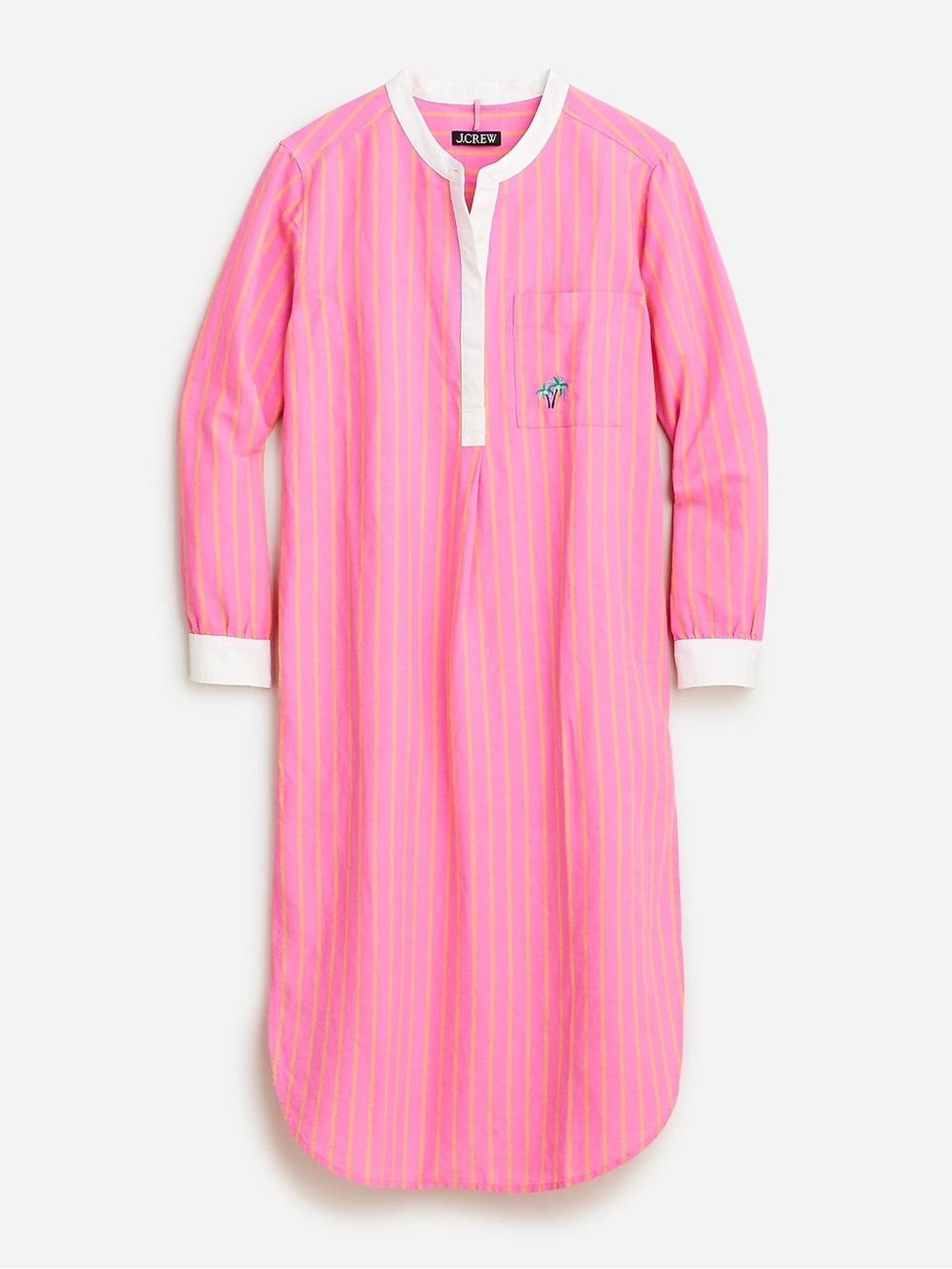 J.Crew Cotton Linen Popover Cover Up Shirt Dress Small Pink Stripe Beach Resort